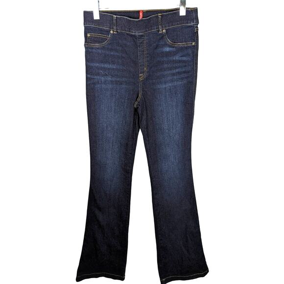 Spanx Flare Jeans Midnight Shade Dark Wash Pull On Stretch Denim Large Tall - Picture 1 of 7